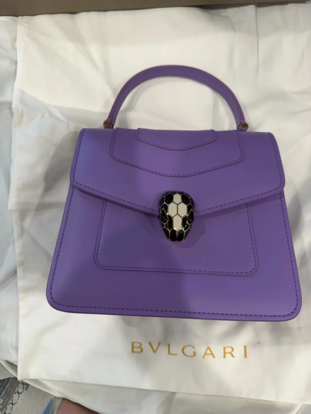 Brand New! Bulgari Lavender Top-Handle Satchel with Serpent Head Clasp - Picture 2 of 4